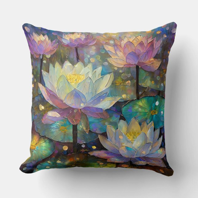 Colorful Lotus Flowers Blossoming in the Snow Cushion (Front)