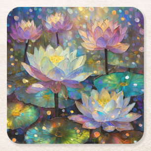 Colorful Lotus Flowers Blossoming in the Snow Square Paper Coaster
