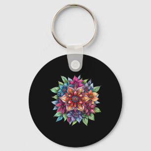 Colorful Lotus Garden Mandala Fantasy Bloom  Key Ring