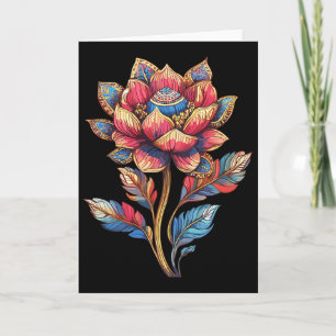 Colorful Lotus Mandala Flower With Ornate Leaves Card