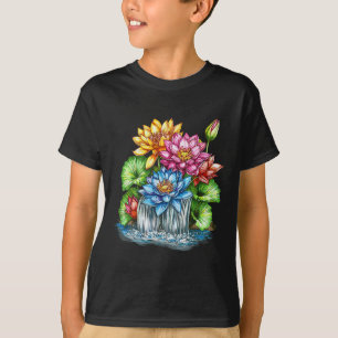 Colorful Lotus Waterfall Zen Garden Meditation T-Shirt