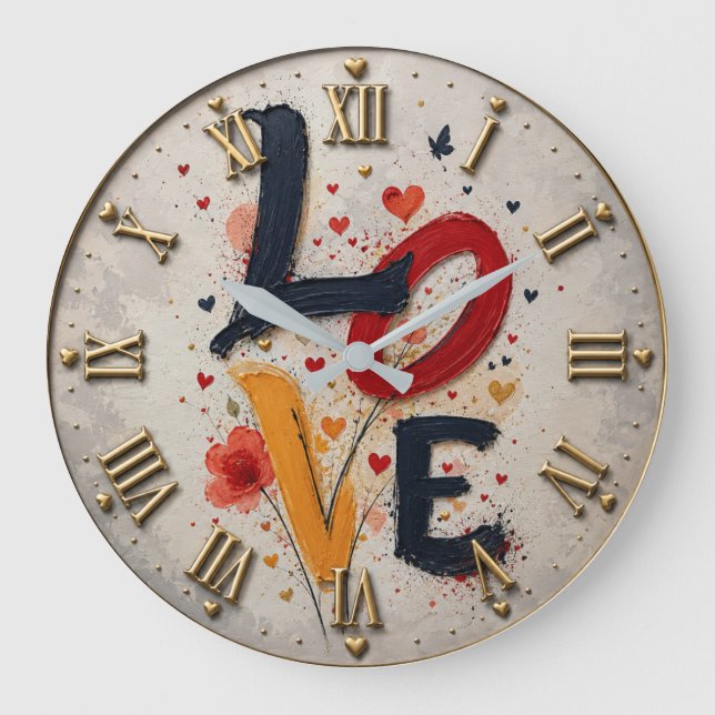 Colorful LOVE Artistic Typography Large Clock (Front)
