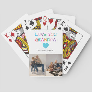 Colorful “Love You Grandpa” Text and Custom Photo Playing Cards