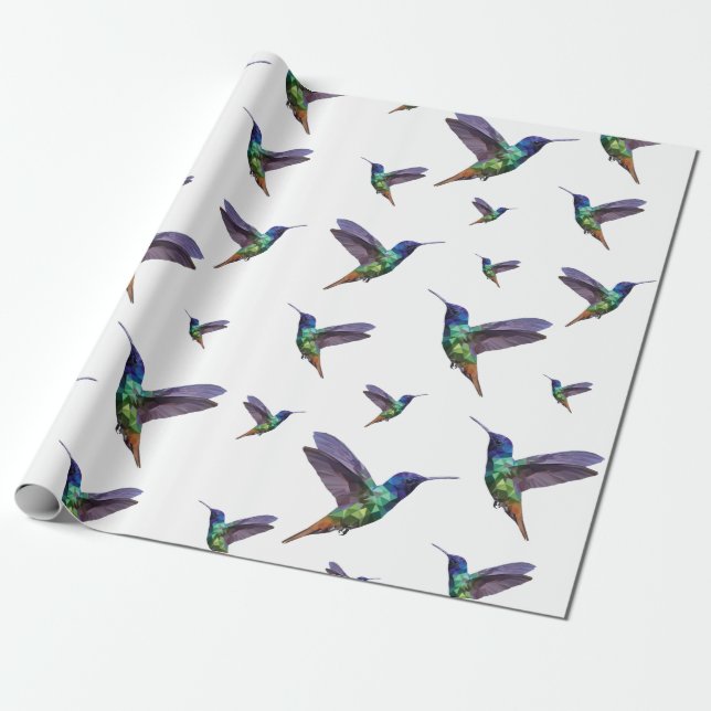 Colorful Low Poly Hummingbirds Wrapping Paper (Unrolled)