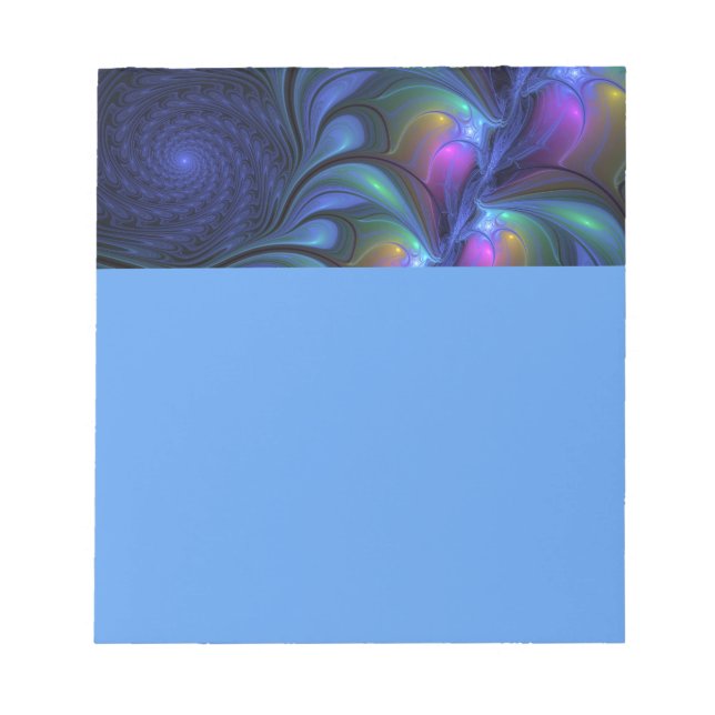 Colorful Luminous Abstract Blue Pink Green Fractal Notepad (Front)