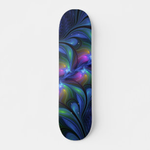 Colorful Luminous Abstract Blue Pink Green Fractal Skateboard