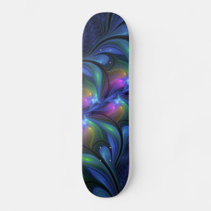 Colorful Luminous Abstract Blue Pink Green Fractal Skateboard