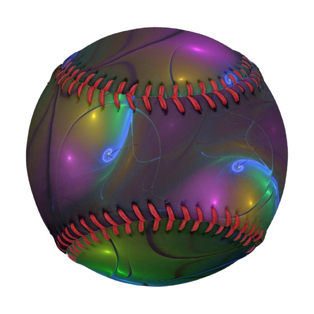Colorful Luminous Abstract Modern Trippy Fractal Baseball (Front)