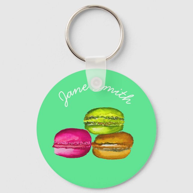Colorful Macarons watercolor art funky Key Ring (Front)