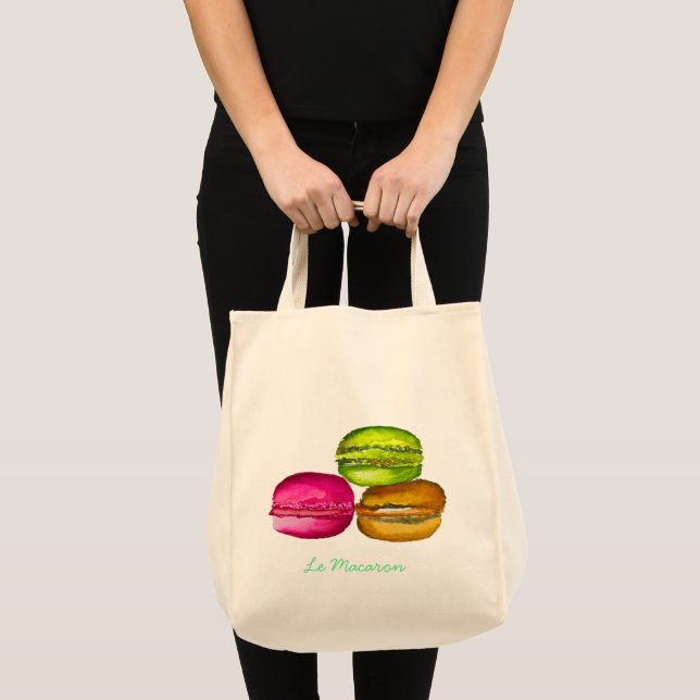 Colorful Macarons watercolor art funky Tote Bag (Front (Product))