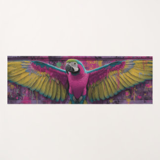 Colorful Macaw Graffiti Mural with Pink and Yellow Yoga Mat