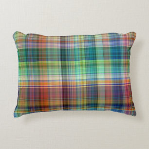 Colorful Madras Plaid Stripe Pattern Decorative Cushion