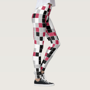 Colorful Magenta Black Gray Geometric Pattern Leggings
