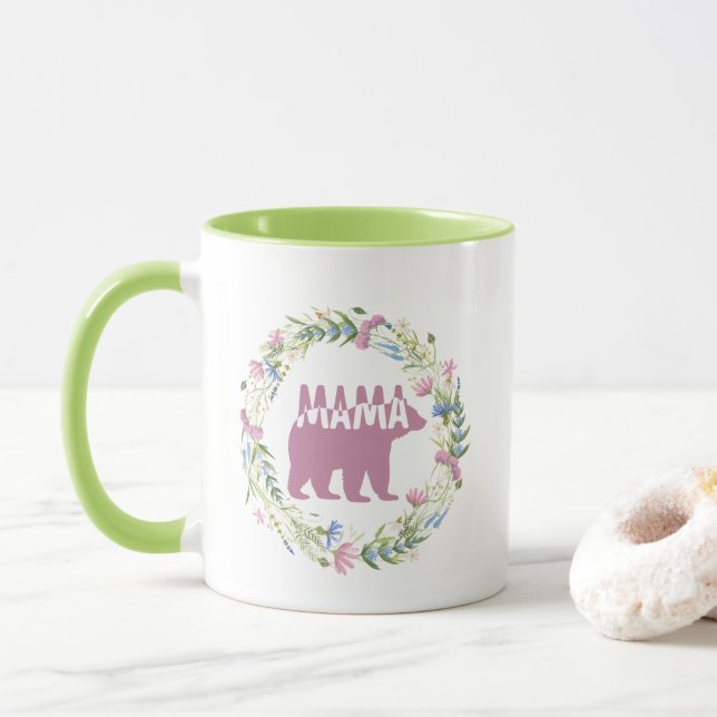 Colorful Mama Bear Silhouette Art Mug (With Donut)