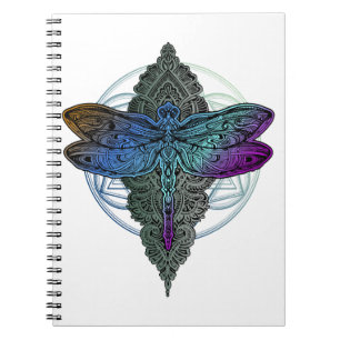 Colorful Mandala Dragonfly Lotus Flower Tee Notebook