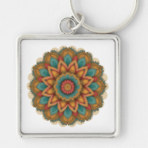 Colorful Mandala Floral Boho Charm Key Ring