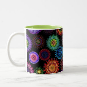 Colorful Mandala Floral Pattern   Vibrant Boho Art Two-Tone Coffee Mug