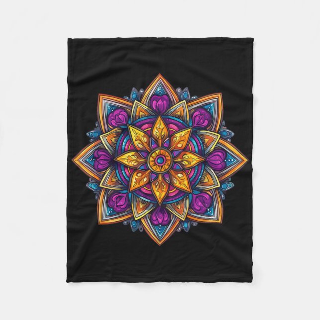 Colorful Mandala Meditation Lotus  Fleece Blanket (Front)