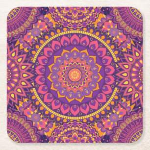Colorful Mandala Pattern Square Paper Coaster