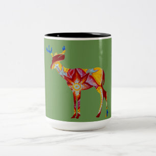 Colorful mandala reindeer Two-Tone coffee mug