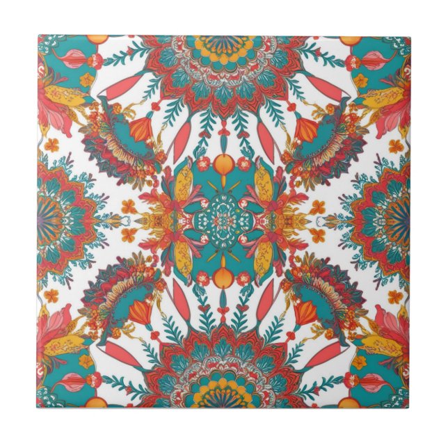 Colorful Mandala Tile | Floral Boho Design (Front)