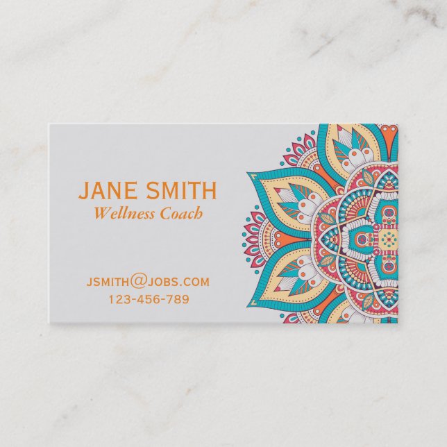 Colorful Mandala wellness coach Business Card (Front)