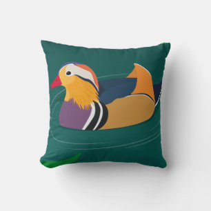 Colorful Mandarin Duck Modern Digital Art Cushion