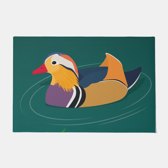 Colorful Mandarin Duck Modern Digital Art Doormat (Front)