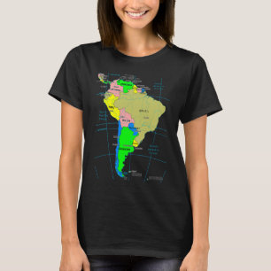 Colorful Map of South America Countries capitals i T-Shirt