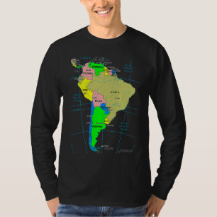 Colorful Map of South America Countries capitals i T-Shirt