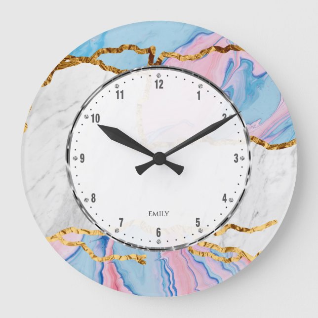 Colorful marble gold veins  large clock (Front)
