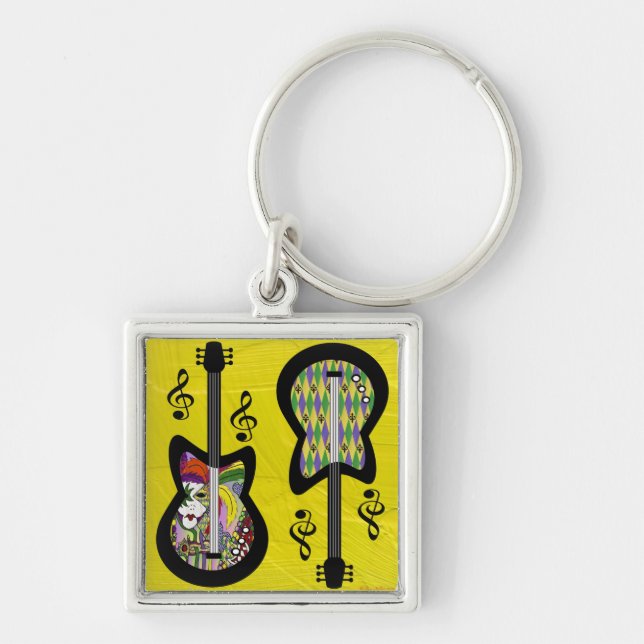Colorful Mardi Gras Guitars Key Ring (Front)