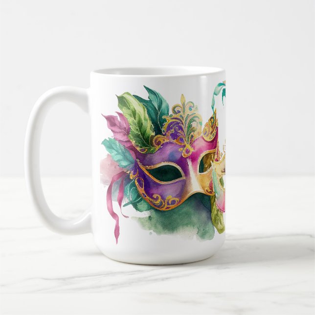 COLORFUL MARDI GRAS MASKS COFFEE MUG (Left)