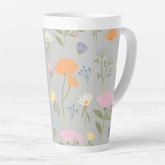 Colorful meadow on gray latte mug (Right Angle)
