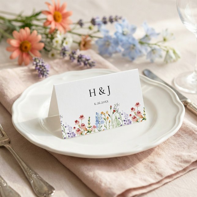 Colorful Meadow Wildflower Wedding  Place Card (Creator Uploaded)