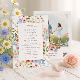 Colorful Meadow Wildflower Wedding QR Code Invitation