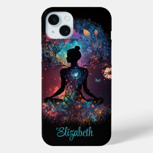 Colorful Meditation Yoga Girl Custom Name iPhone 15 Mini Case