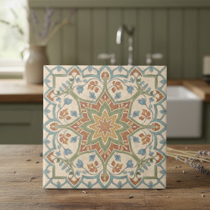 Colorful Mediterranean Pattern Pat#16 Teal ID1195 Tile