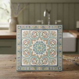 Colorful Mediterranean Pattern Pat#9 Teal ID1195 Tile