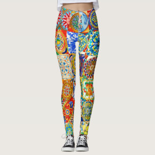 Colorful Mediterranean Tile Dolce Collage Leggings