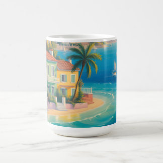 Colorful Mediterranean Village on Tropical Beach Coffee Mug