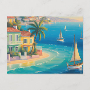 Colorful Mediterranean Village on Tropical Beach  Postcard