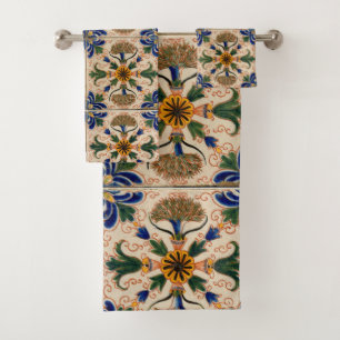 Colorful Mediterranean Vintage Floral Pattern  Bath Towel Set