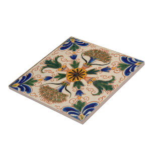 Colorful Mediterranean Vintage Floral Pattern Tile
