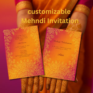 colorful mehndi mandala floral hindu invitation