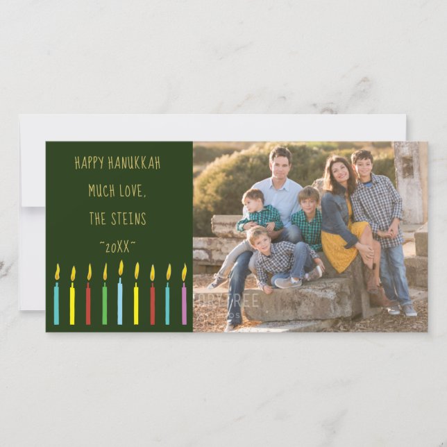 Colorful Menorah Candles Happy Hanukkah Holiday Card (Front)