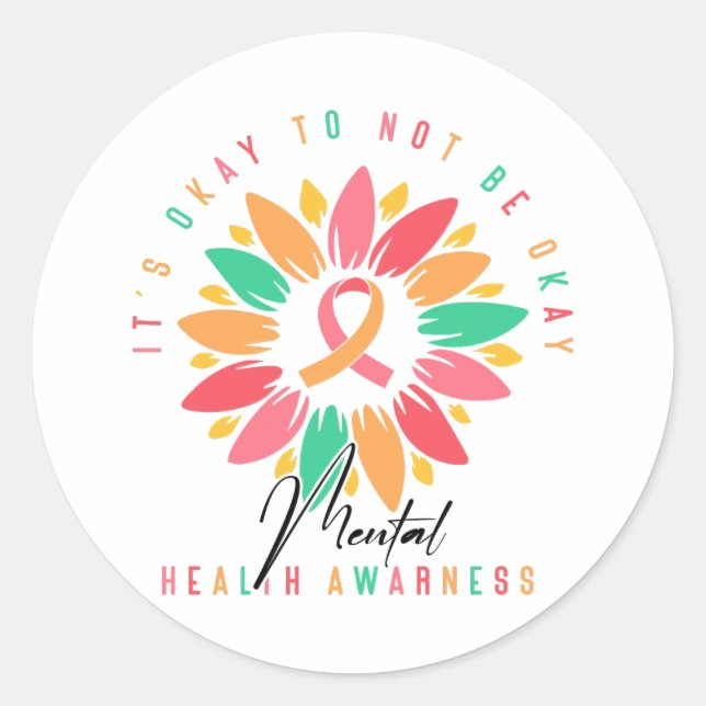 Colorful Mental Health Awareness Sunflower Ribbon Classic Round Sticker (Front)