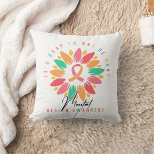 Colorful Mental Health Awareness Sunflower Ribbon Cushion