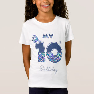 Colorful Mermaid Scales Girls 10th and Up Birthday T-Shirt