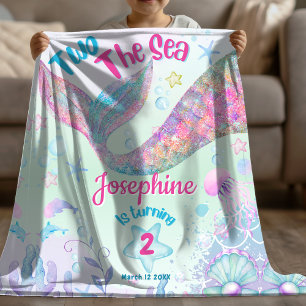 Colorful Mermaid second birthday Fleece Blanket